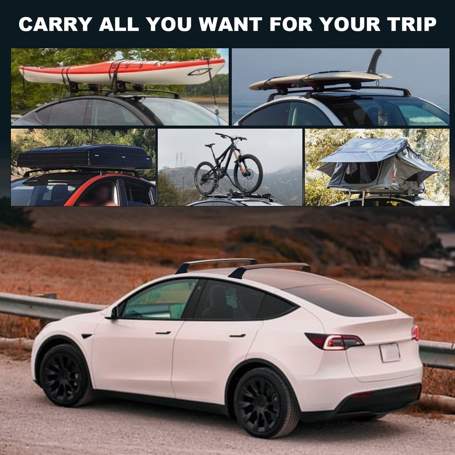 Lockable Aluminum Roof Rack Cross Bars for Tesla Model 3/Y