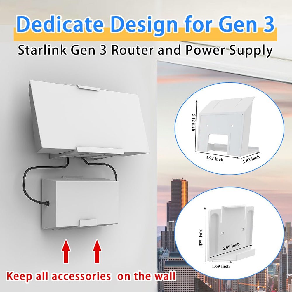 Router & Power Supply Wall Mount Kit for Starlink Gen 3 - No Drilling or Screws Required - acetesla