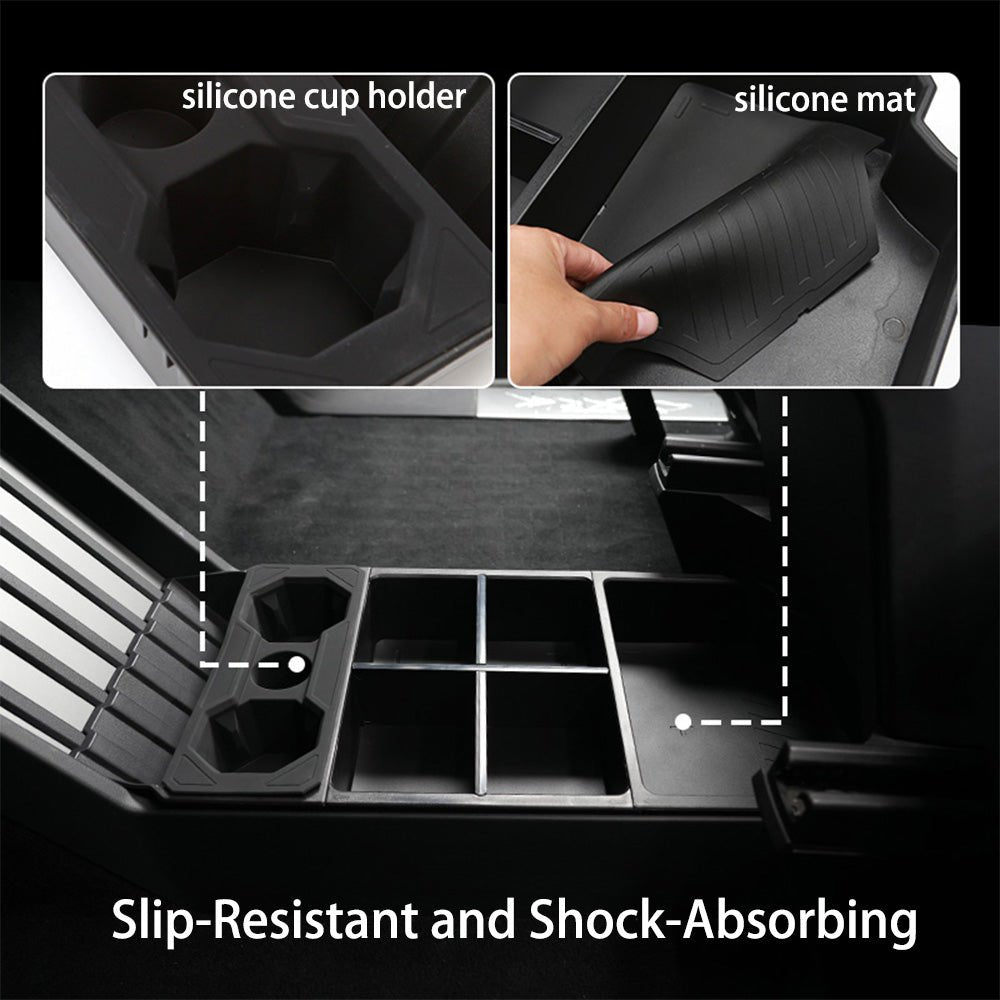 Split Lower Center Console Storage Tray with Cup Holder for Cybertruck - acetesla