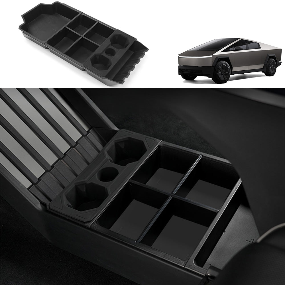 Split Lower Center Console Storage Tray with Cup Holder for Cybertruck - acetesla