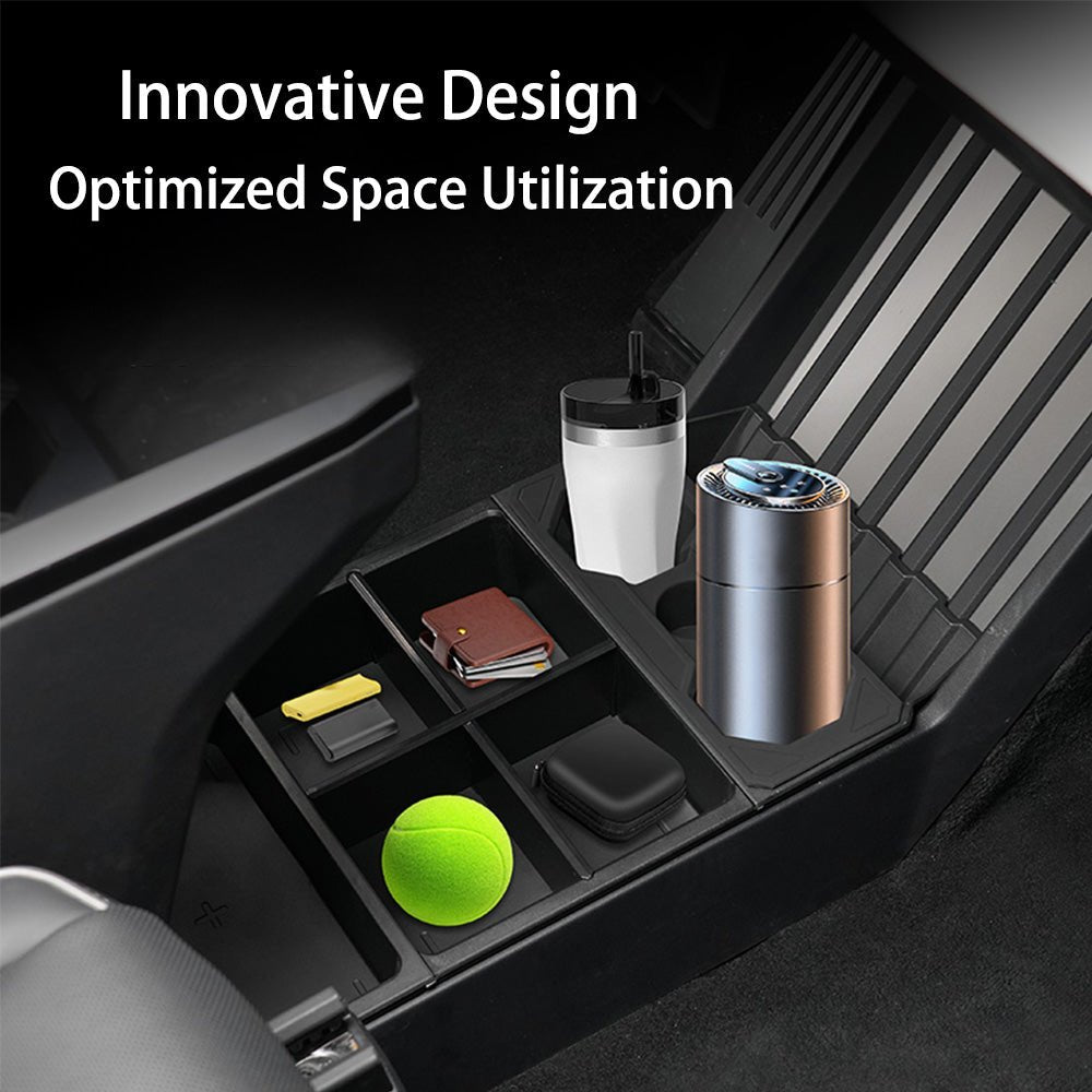 Split Lower Center Console Storage Tray with Cup Holder for Cybertruck - acetesla