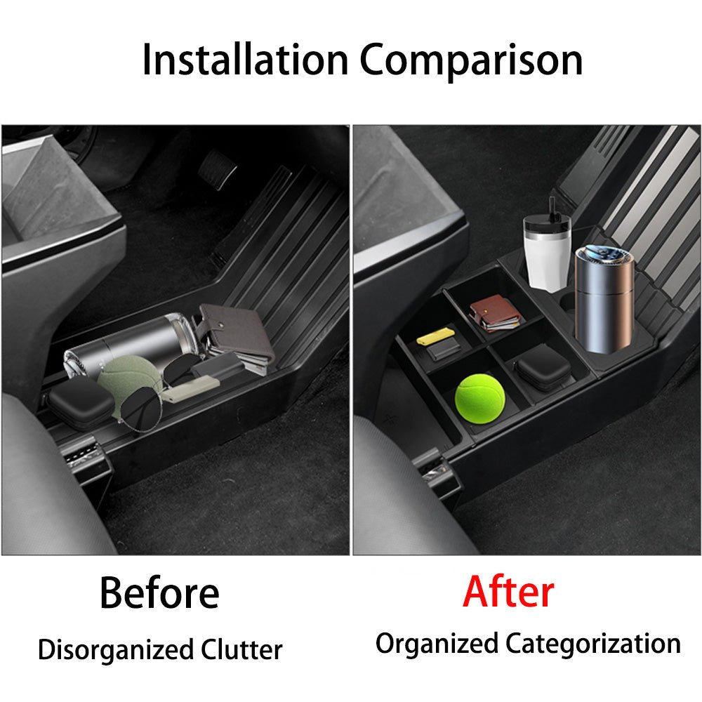 Split Lower Center Console Storage Tray with Cup Holder for Cybertruck - acetesla