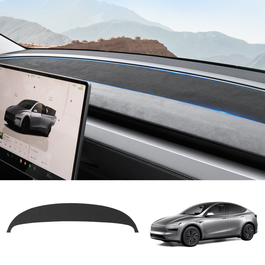 Suede Sunshade Dashboard Mat – UV Protection & Anti - Glare for Tesla Model Y Juniper 2025+ - acetesla