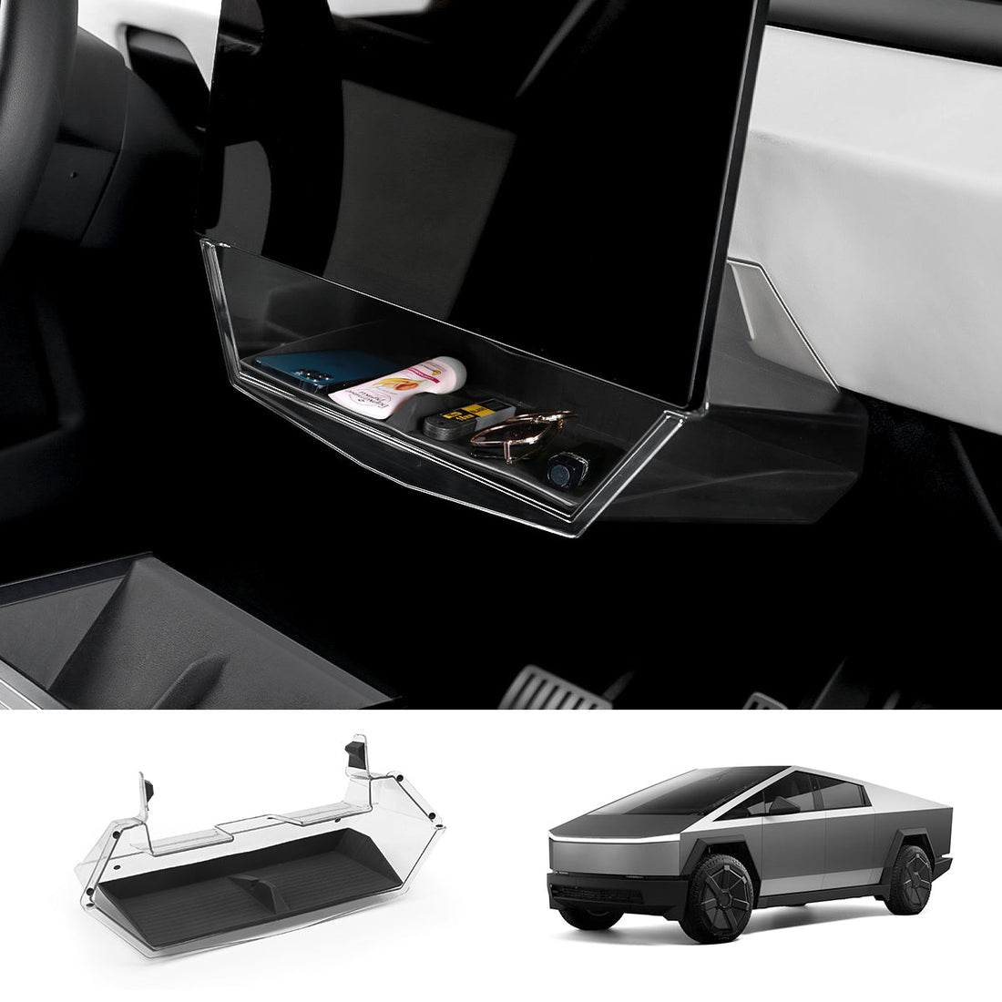 Under Central Control Screen Hidden Storage Box for Cybertruck - acetesla