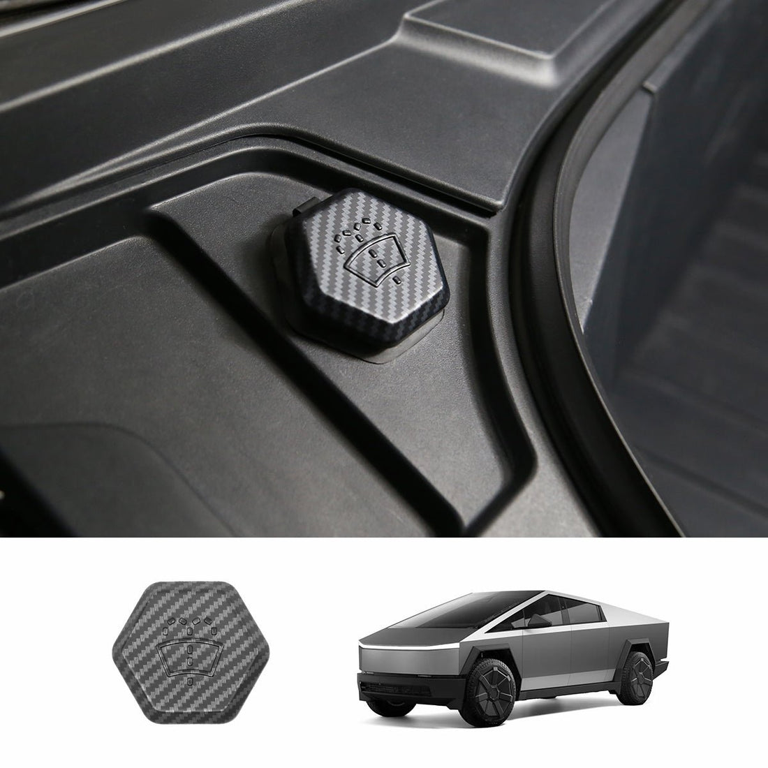 Windshield Washer Fluid Filler Cap Trim Cover (Carbon Fiber Pattern ABS) for Cybertruck - acetesla